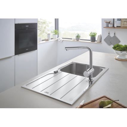 GROHE 31573SD1 - Komplet sæt med K500 køkkenvask med afdrypningsplade og køkkenarmatur A 86×50 cm rustfrit stål