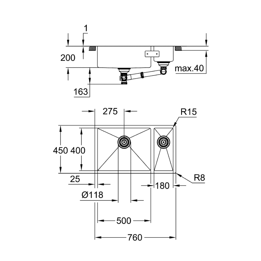 GROHE 31575SD1 - Køkkenvask K700U 760 × 450 mm rustfrit stål