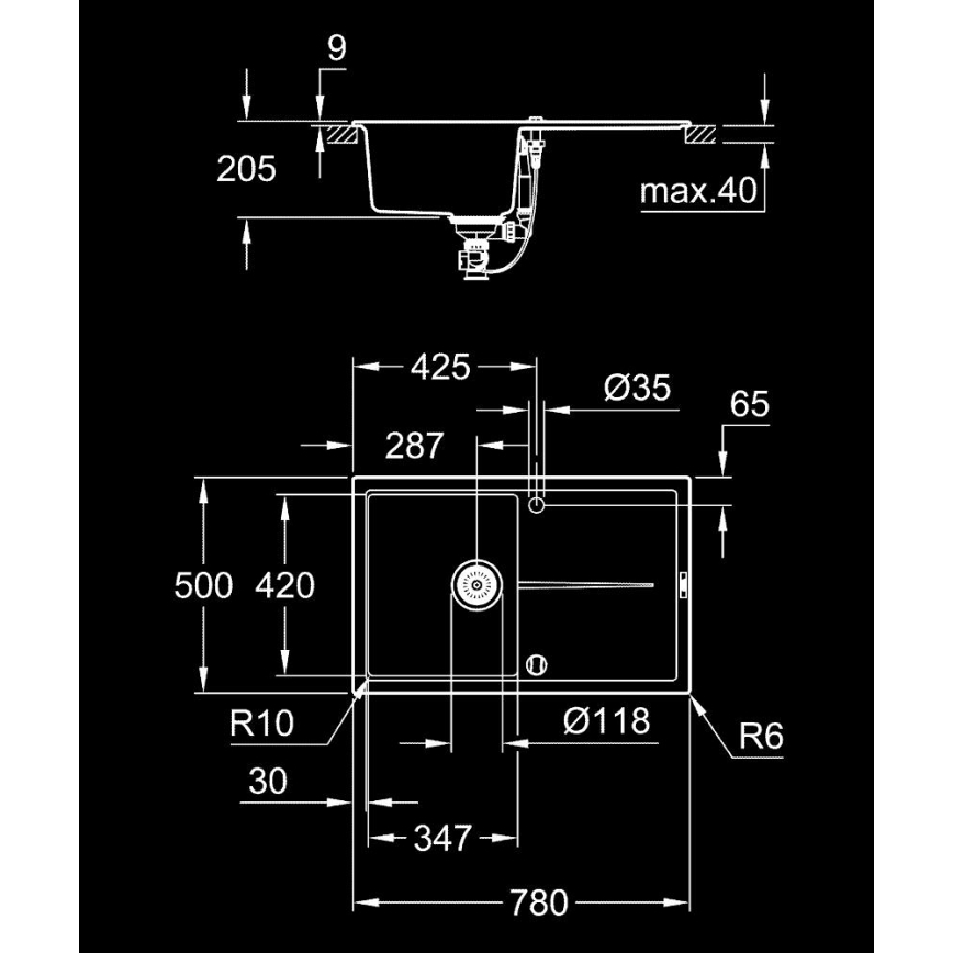 GROHE 31639AP0 - K400 kompositvask 780 × 500 mm, sort