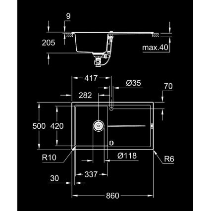 GROHE 31640AP0 - Kompositvask K400 860 × 500 mm granit/sort