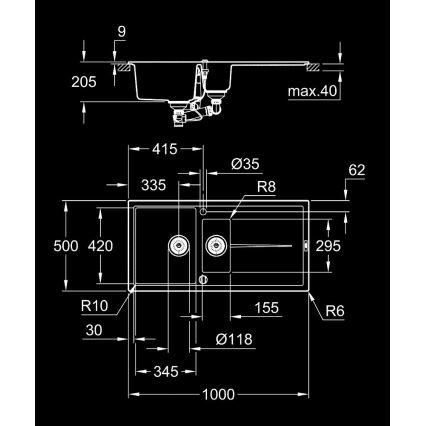 GROHE 31642AP0 - Kompositvask K400 1000 × 500 mm sort