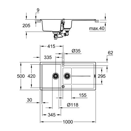 GROHE 31642AP0 - Vask K400 1000 × 500 mm granit/sort