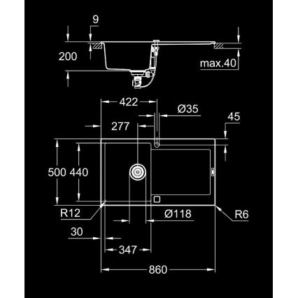 GROHE 31644AP0 - Kompositkøkkenvask K500 860 × 500 mm sort