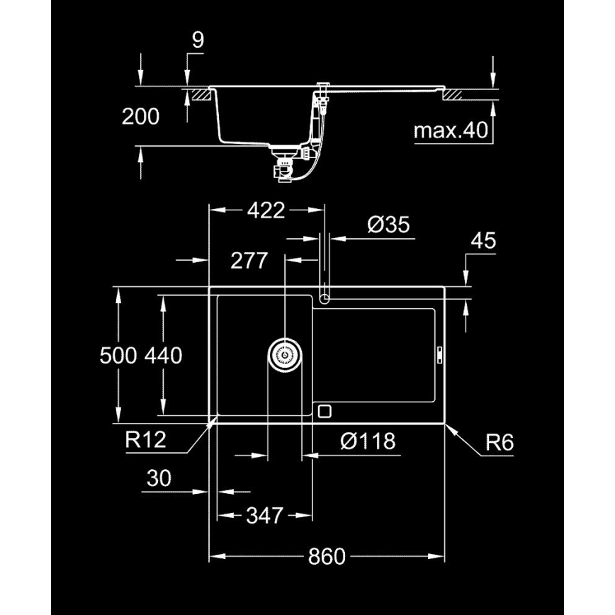 GROHE 31644AP0 - Køkkenvask K500 860 × 500 mm granit/sort