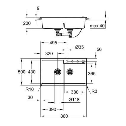 GROHE 31649AP0 - K500 køkkenvask 860 × 500 mm granit/sort