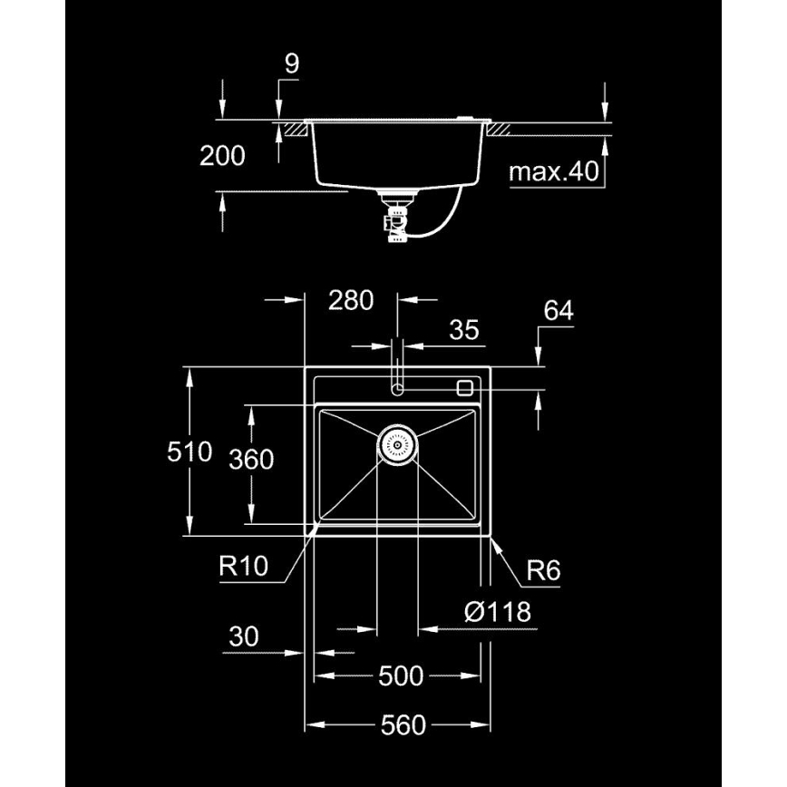 GROHE 31651AP0 - Kompositvask K700 560 × 510 mm sort