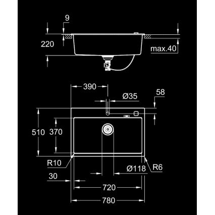 GROHE 31652AP0 - Kompositvask K700 780 × 510 mm granit/sort