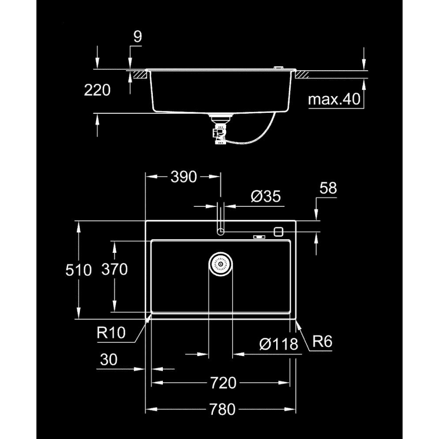 GROHE 31652AP0 - Kompositvask K700 780 × 510 mm sort