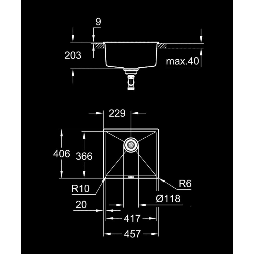 GROHE 31653AP0 - Køkkenvask K700U 457 × 406 mm sten/sort