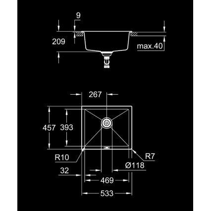 GROHE 31654AP0 - Kompositvask K700U 533 × 457 mm sort