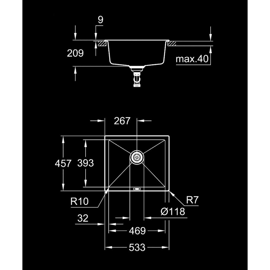 GROHE 31654AP0 - Køkkenvask K700U 533 × 457 mm sort granit/sort