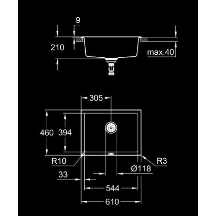GROHE 31655AP0 - Kompositvask K700U 610 × 460 mm sort
