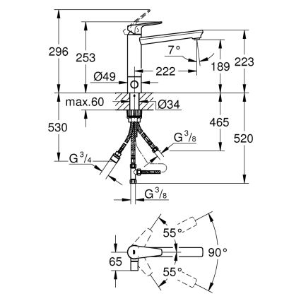 GROHE 31696000 - BAUEDGE køkkenarmatur i blank krom