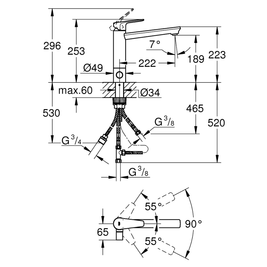 GROHE 31696000 - Køkkenarmatur BAUEDGE i blank krom
