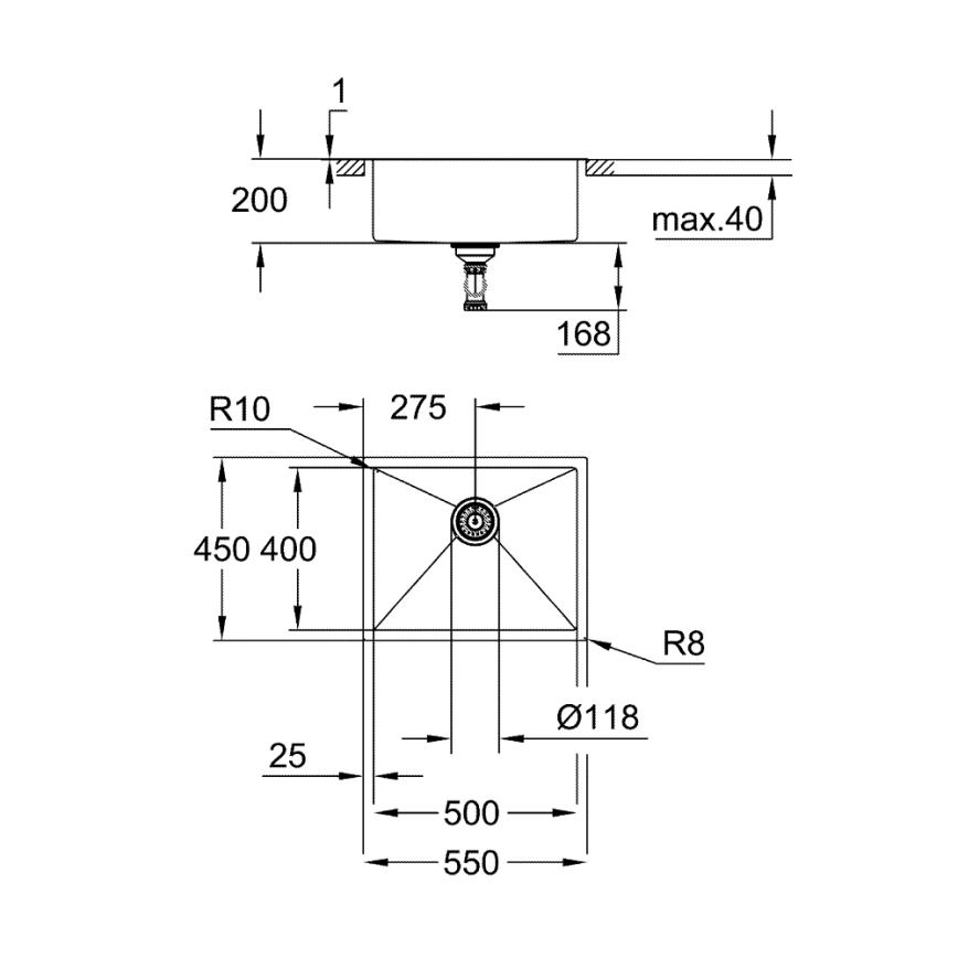 GROHE 31726SD0 - Køkkenvask K700 550 × 450 mm rustfrit stål