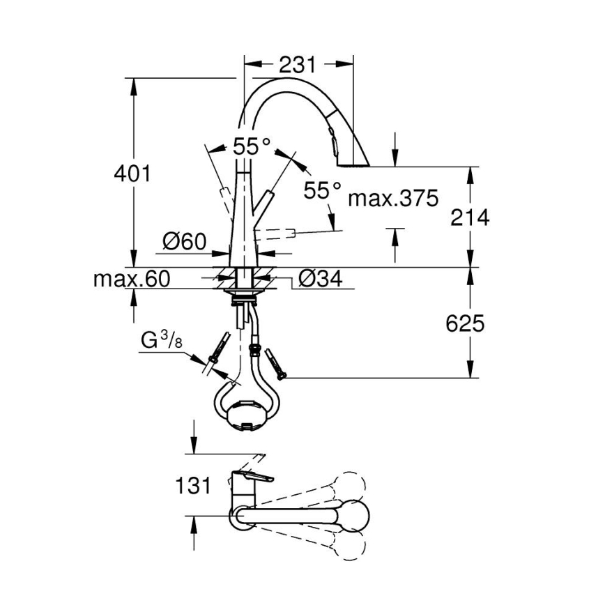 GROHE 32294002 - Køkkenarmatur ZEDRA 401 mm, poleret krom