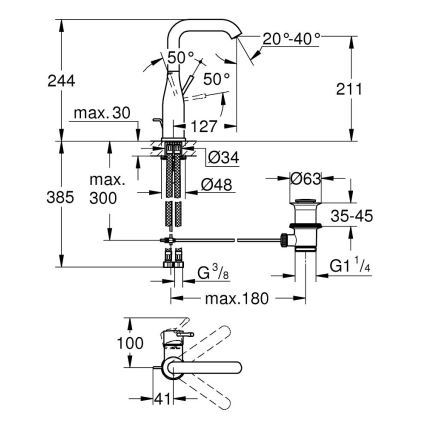 GROHE 32628AL1 - ESSENCE håndvaskarmatur, størrelse L, grafit