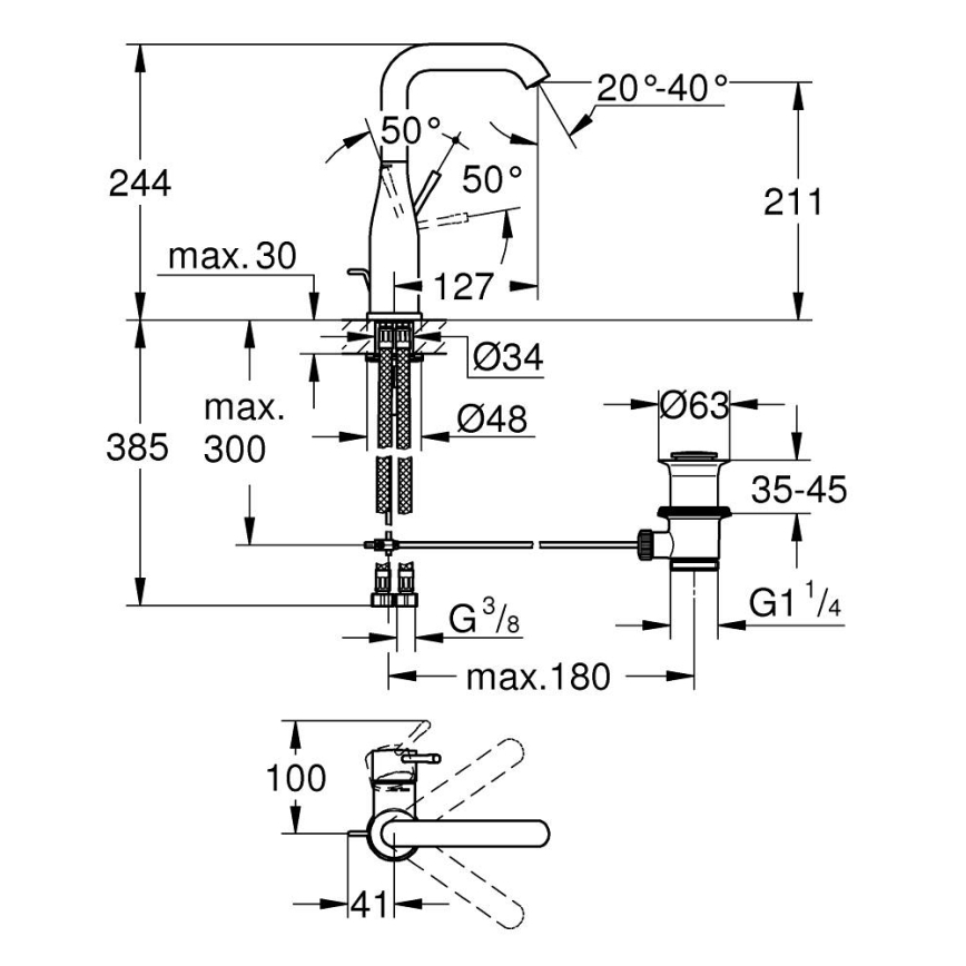 GROHE 32628AL1 - ESSENCE håndvaskarmatur, størrelse L, grafit