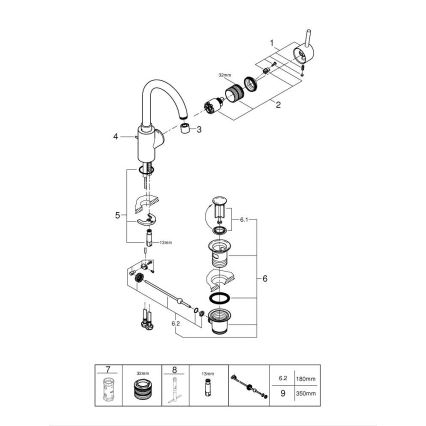 GROHE 32629002 - Håndvaskarmatur CONCETTO, størrelse L, blank krom