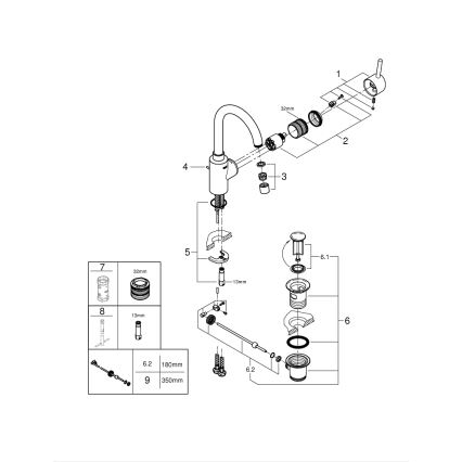 GROHE 32723001 - Håndvaskarmatur FEEL størrelse L poleret krom