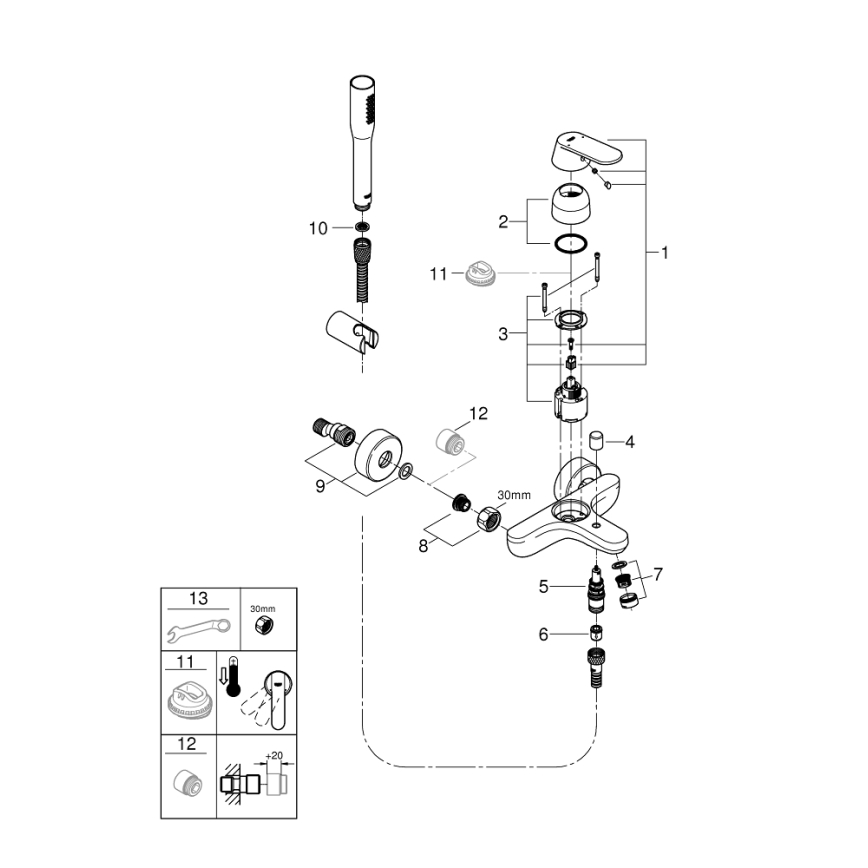 GROHE 32832000 - Badekarssæt med blandingsbatteri EUROSMART COSMOPOLITAN i blank krom