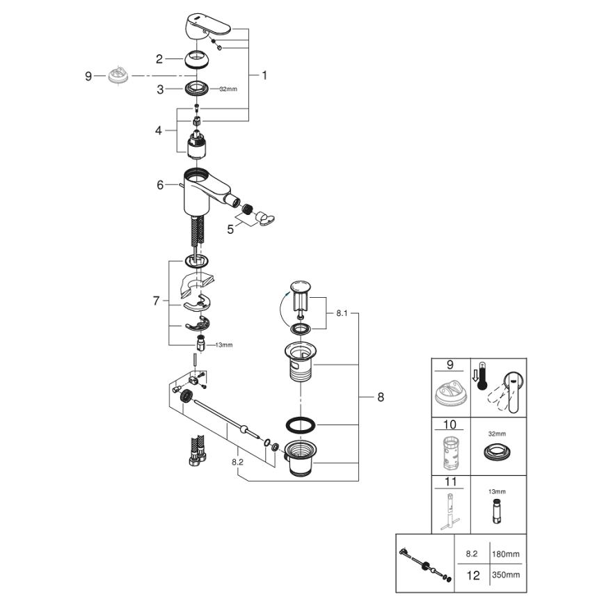 GROHE 32839000 - Bidetbatteri EUROSMART COSMOPOLITAN størrelse S, poleret krom