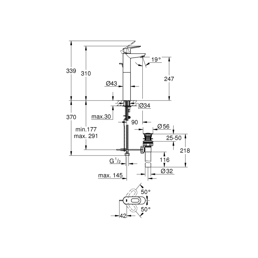 GROHE 32856000 - BAULOOP 12” vaskarmatur i poleret krom