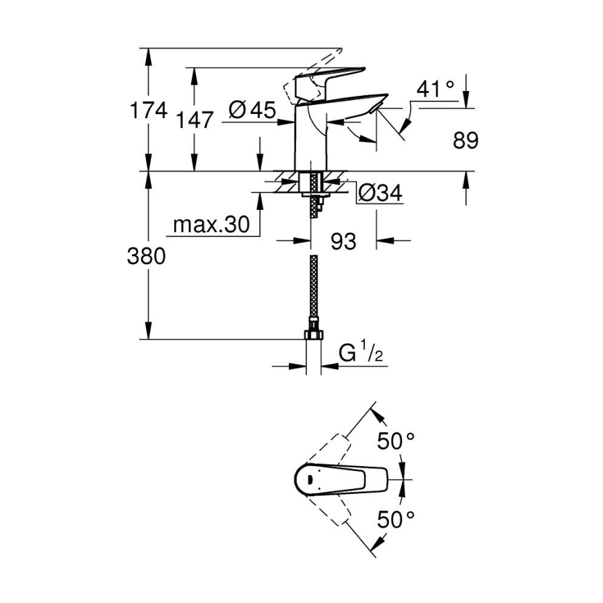 GROHE 32858001 - Håndvaskarmatur BAUEDGE 147 mm poleret krom