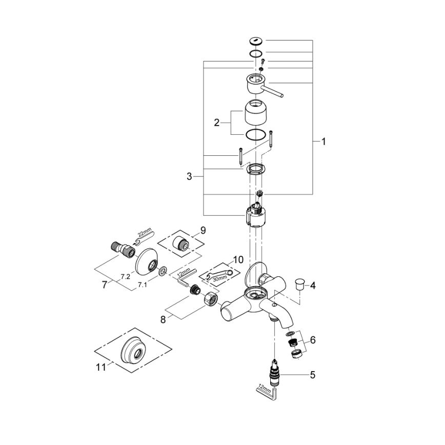 GROHE 32865000 - Badekarbatteri BAUCLASSIC DN 15 poleret krom