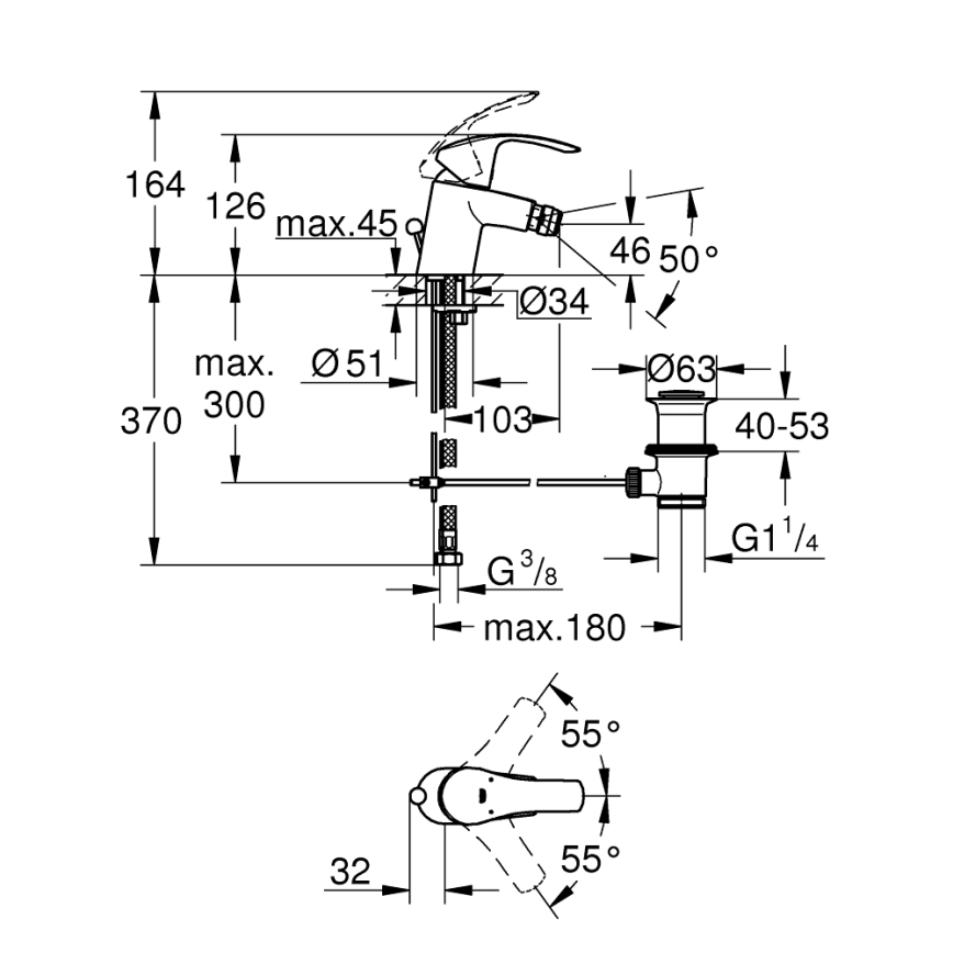 GROHE 32929002 - Bidetbatteri EUROSMART størrelse S, poleret krom