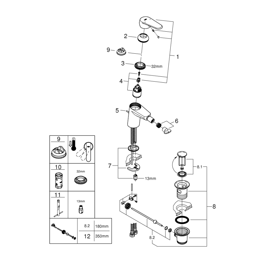 GROHE 33244002 - Bidetbatteri EURODISC COSMOPOLITAN DN 15 poleret krom