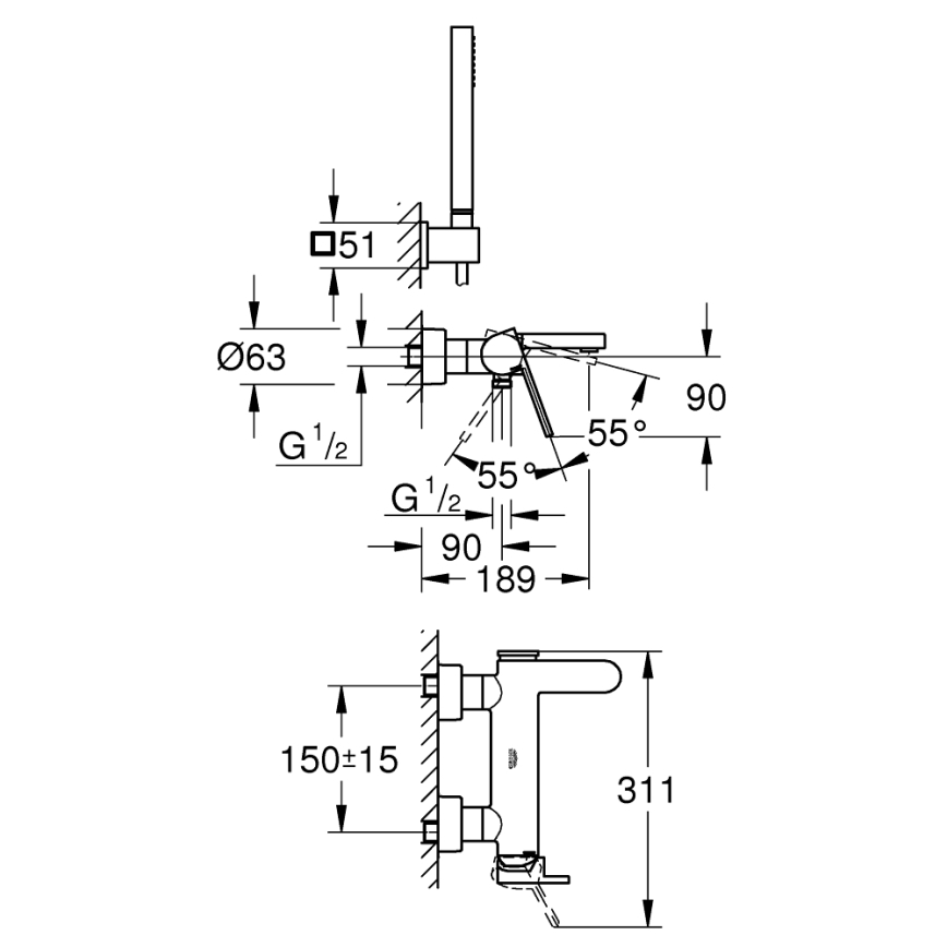 GROHE 33547003 - Badekarbatteri PLUS i blank krom