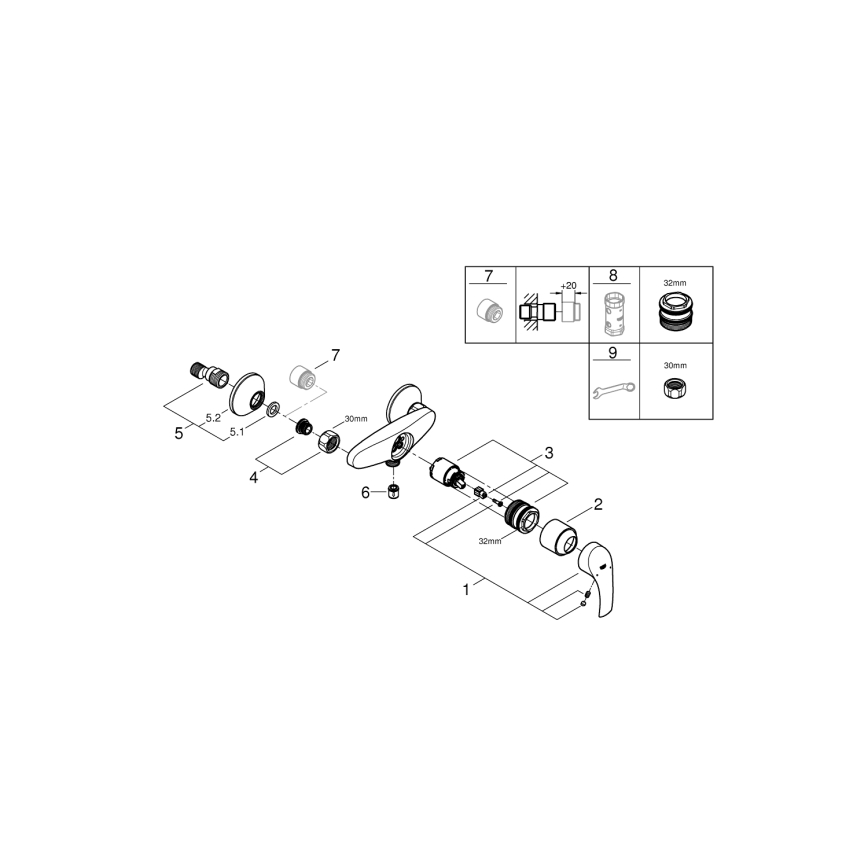 GROHE 33555002 - Bruserarmatur EUROSMART DN 15 blank krom