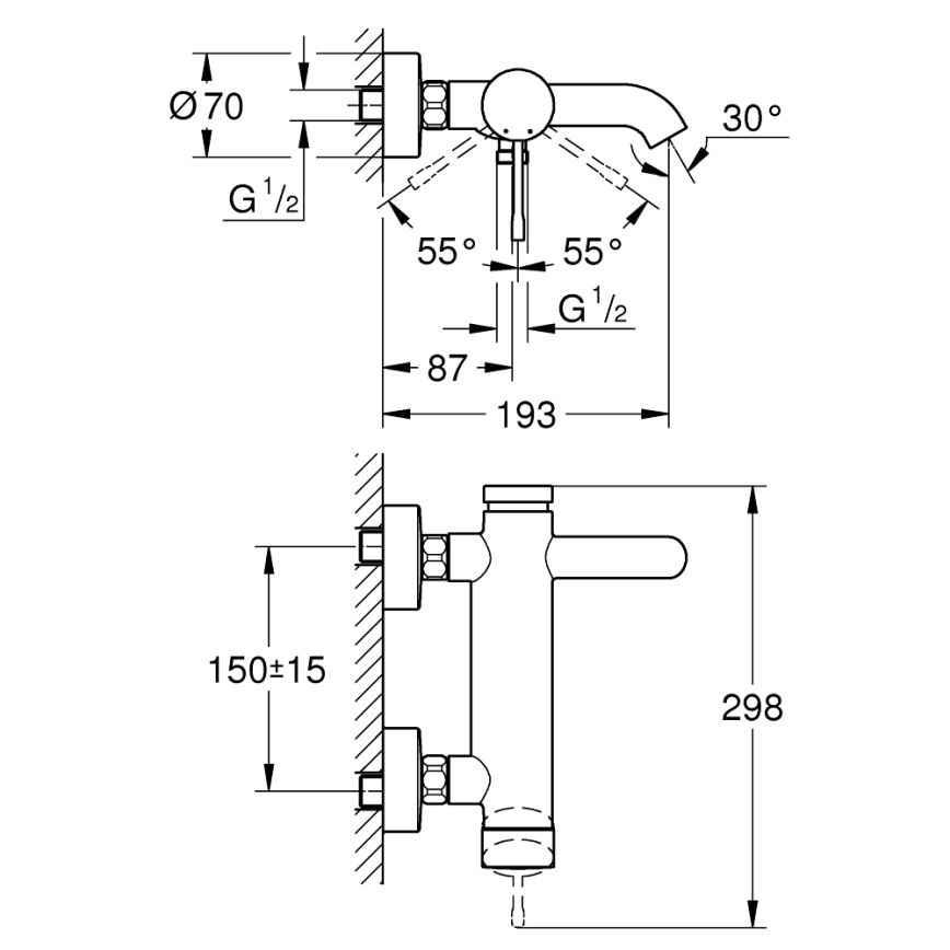 GROHE 33624DL1 - Badekarbatteri ESSENCE 193 mm, børstet kobber