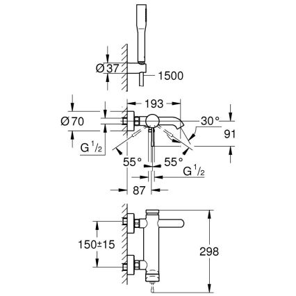 GROHE 33628001 - Badekarssæt med ESSENCE blandingsbatteri DN 15, poleret krom