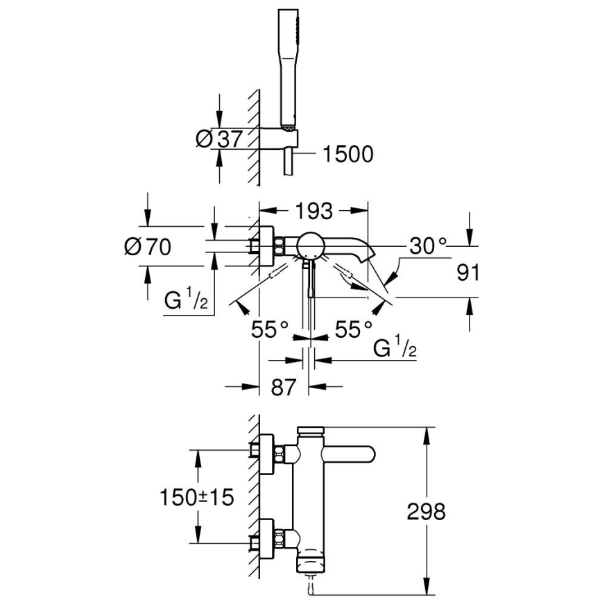GROHE 33628001 - Badekarssæt med ESSENCE blandingsbatteri DN 15, poleret krom