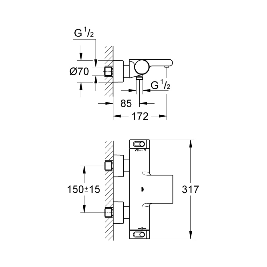 GROHE 34174001 - Termostatisk karbatteri GROHTHERM 2000 172 mm blank krom