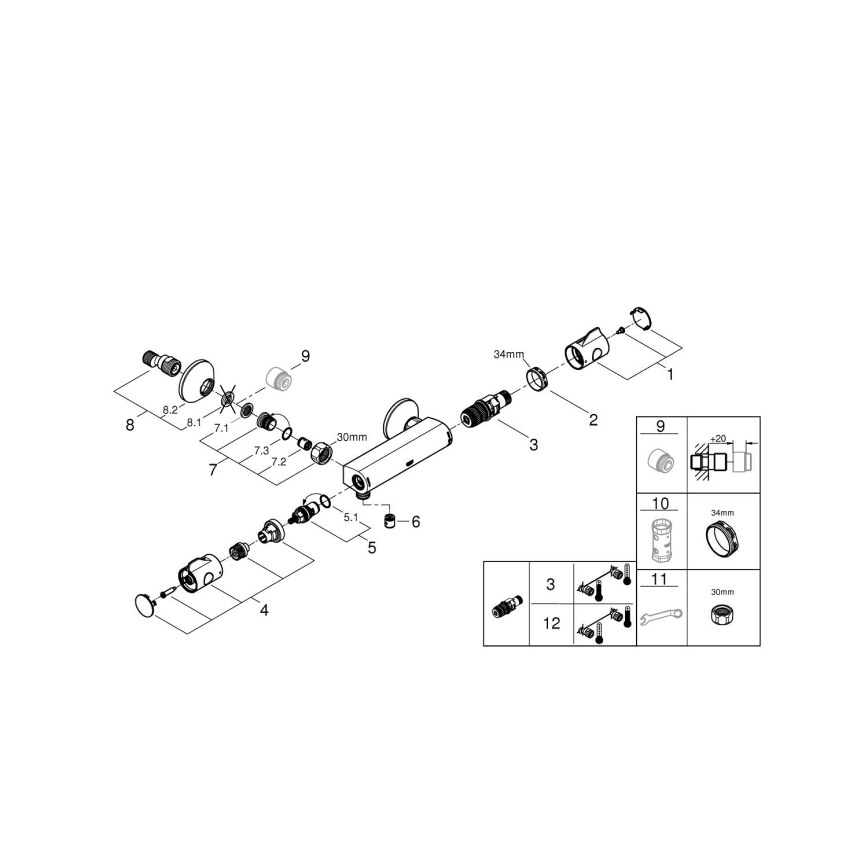 GROHE 34558000 - Termostatisk brusebatteri GROHTHERM 800 DN 15 blank krom