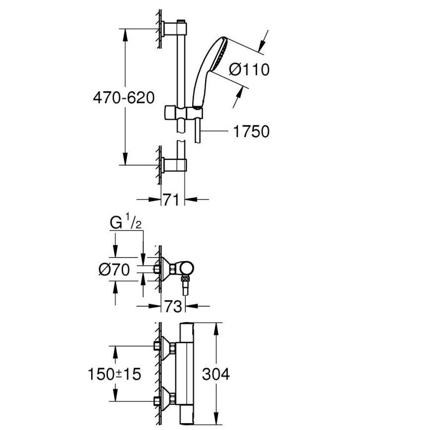 GROHE 345972431 - Brusesæt med termostatarmatur PRECISION START 12” 60