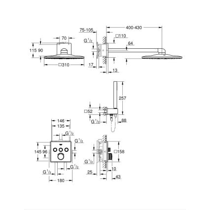 GROHE 34712000 - Brusesæt SMARTCONTROL 310 × 310 mm poleret krom
