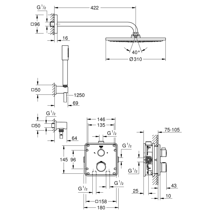 GROHE 34730000 - Brusesæt GROHTHERM RAINSHOWER COSMOPOLITAN 310 422 mm krom