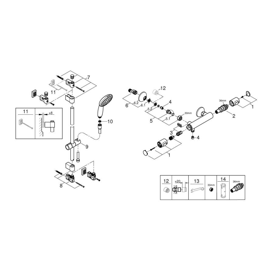 GROHE 34805001 - Brusesæt med termostatisk armatur PRECISION FLOW DN 15 i poleret krom