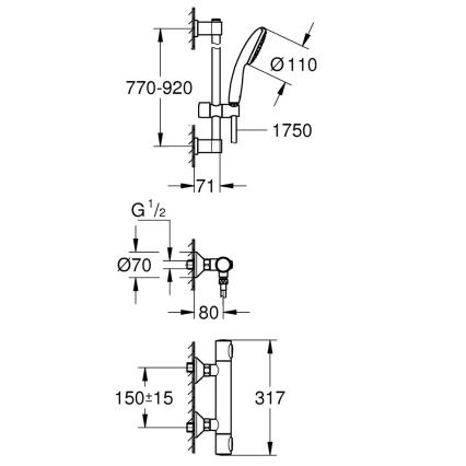 GROHE 34805001 - Brusesæt med termostatisk armatur PRECISION FLOW DN 15 i poleret krom