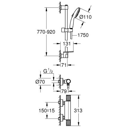 GROHE 34853001 - termostatisk brusebatteri PRECISION FEEL + 90 cm brusesæt, forkromet