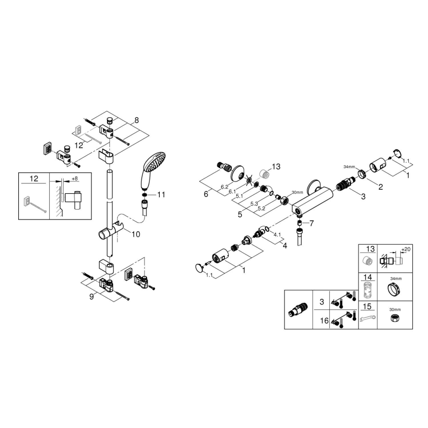 GROHE 34854001 - Brusesæt med termostatisk armatur PRECISION START 900 mm poleret krom