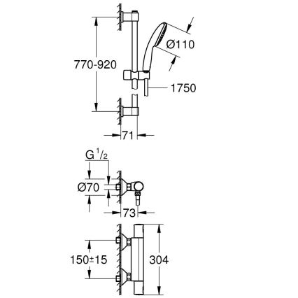 GROHE 34854001 - Brusesæt med termostatisk armatur PRECISION START 900 mm poleret krom