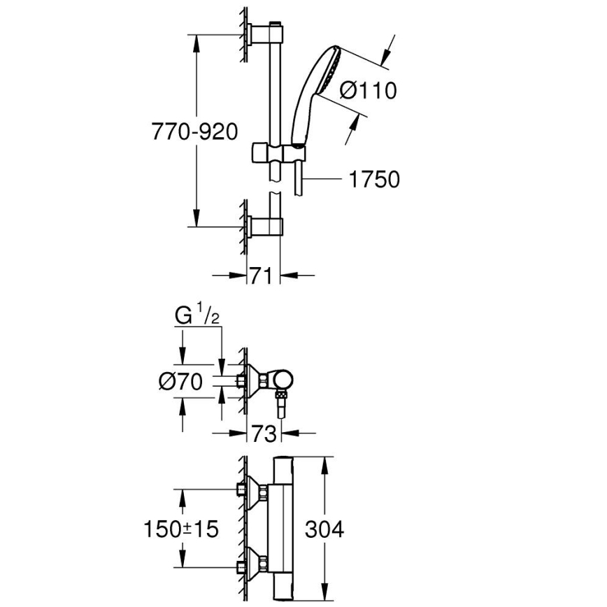 GROHE 34854001 - Brusesæt med termostatisk armatur PRECISION START 900 mm poleret krom