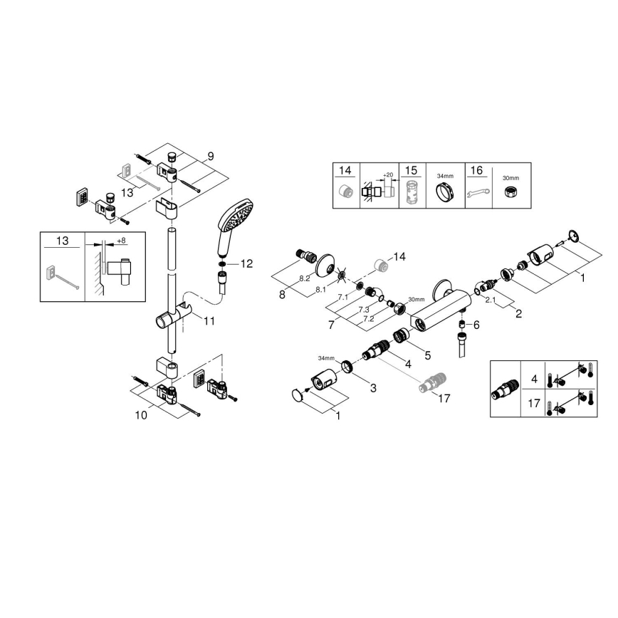 GROHE 34855003 - Brusesæt med termostatisk blandingsbatteri PRECISION TREND 150 mm blank krom