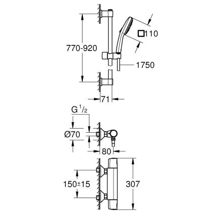 GROHE 34855003 - Brusesæt med termostatisk blandingsbatteri PRECISION TREND 150 mm blank krom