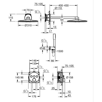 GROHE 34874000 - Brusesystem PRECISION SMARTCONTROL 310 mm blank krom